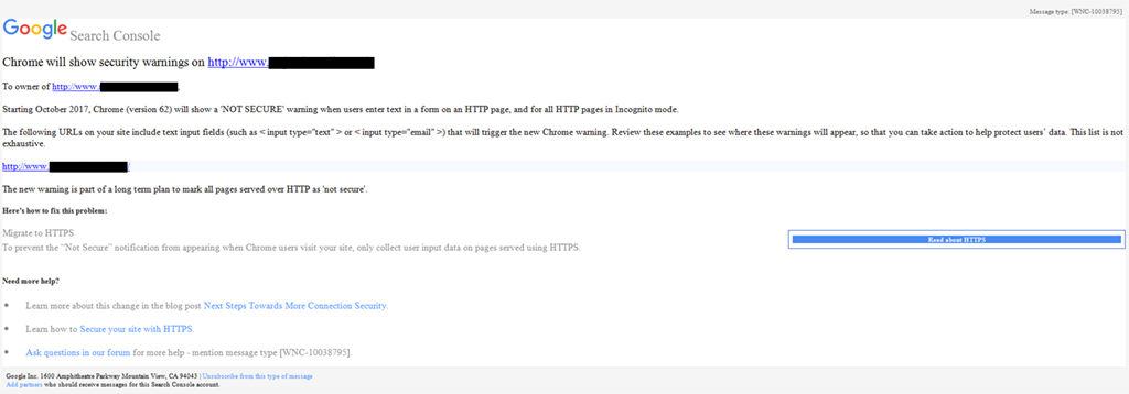 Google Not Secure SSL warning