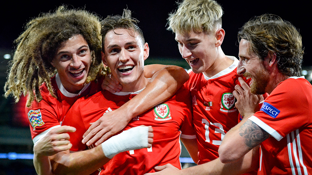 Connor Roberts celebrates his first Wales goal