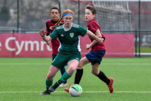 Action from the FAW Academy South Under 12s League game between FAW Trust Girls Academy South Under 14s and Cardiff Met University Academy Under 12s at the USW Sports Park in Pontypridd, Wales, UK on 6, March 2022.