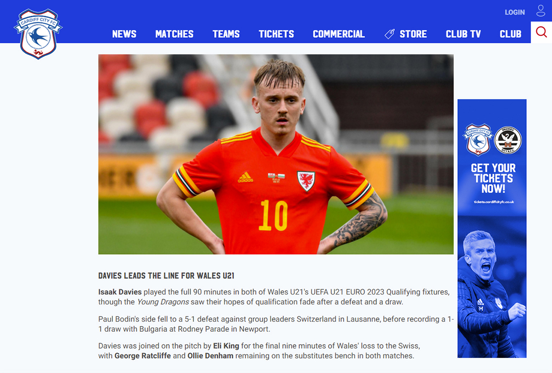 20220330 - Cardiff City FC Official Website - Isaak Davies - 2J23P4P