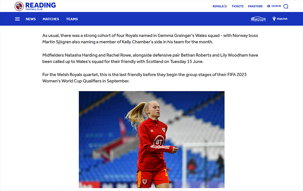 Picture of Bethan Roberts on the official Reading Football Club website