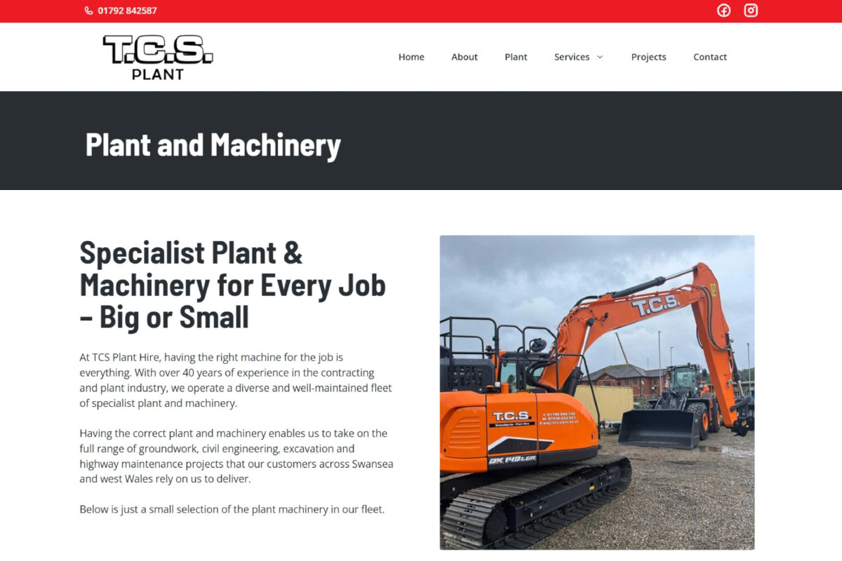 TCS Plant Hire Limited website feature